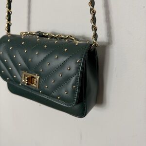 Persaman New York Made in Italy dark Green Quilted Studded Chain Bag Purse